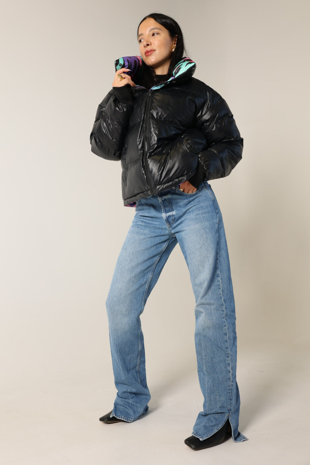 Graffiti Hearts Cropped Reversible Bomber